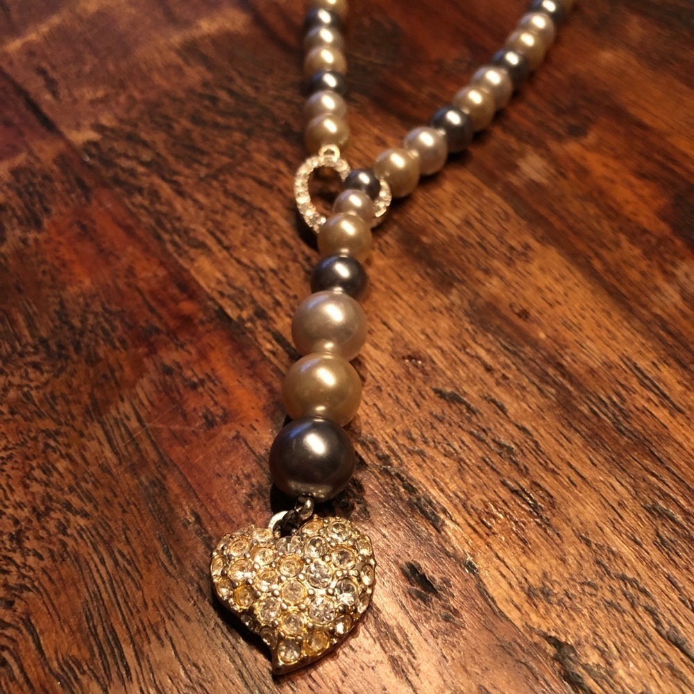 NRT Pearl and Rhinestone Heart Lariat Necklace - Picture 14 of 16